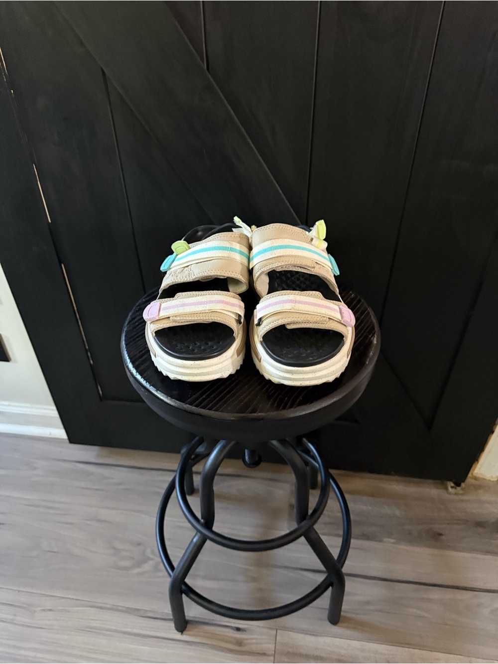 Converse Neutral Beige Sandals with Pastel Yellow, Blue, and Purple Accents - Picture 5 of 6